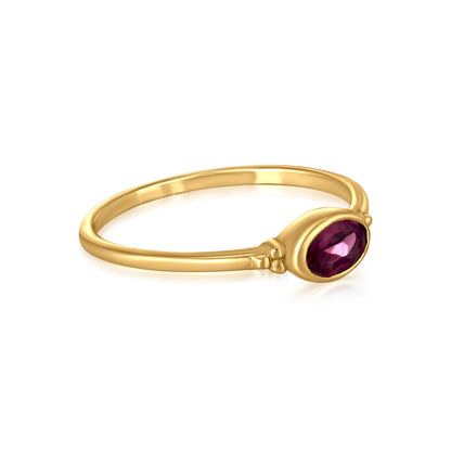 East-West 14k Gold over Sterling Silver Rhodolite Gemstone Stackable Solitaire Bezel Ring