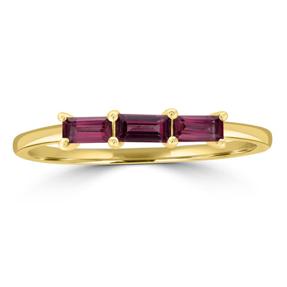 Heidi 14k Gold over Sterling Silver Rhodolite Gemstone Stackable 3-Stone Baguette Ring