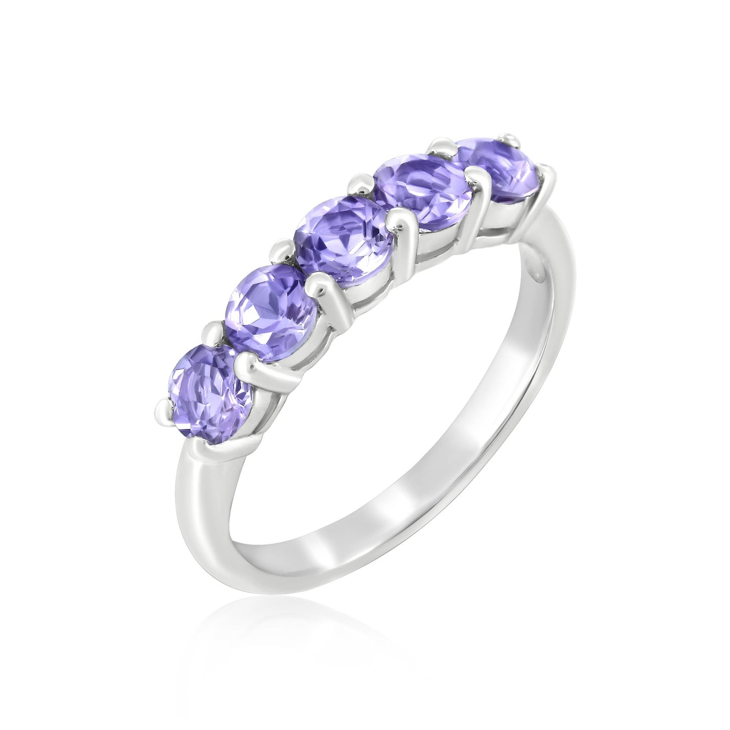 Sterling Silver Amethyst 5-Stone Ring , Sizes 7 to 9