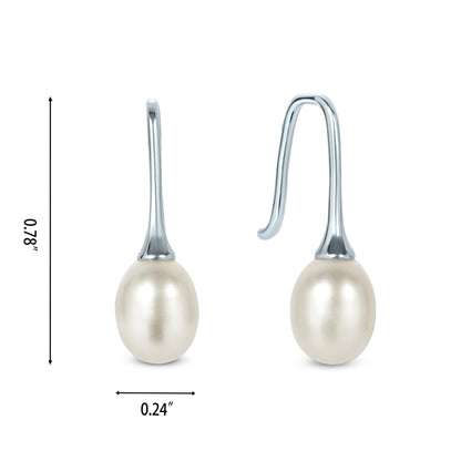 Gemistry White Cultured Freshwater Pearl French Wire June Birthstone Drop Earrings in 925 Sterling Silver