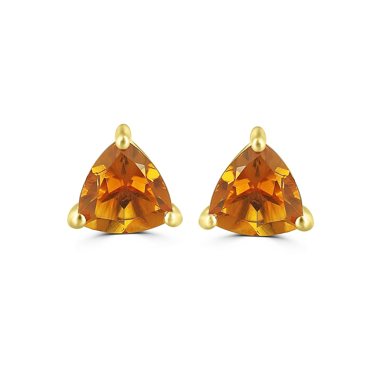 Gemistry Classic Womens or Girls 14K Yellow Gold Genuine Citrine Trillion Shaped Stud Earring November Birthstone Jewelry Gift for Her Birthday| Wedding | Anniversary