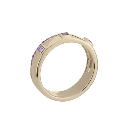 Lyla 14k Gold Pave and Bezel Amethyst Double Band Stackable Ring