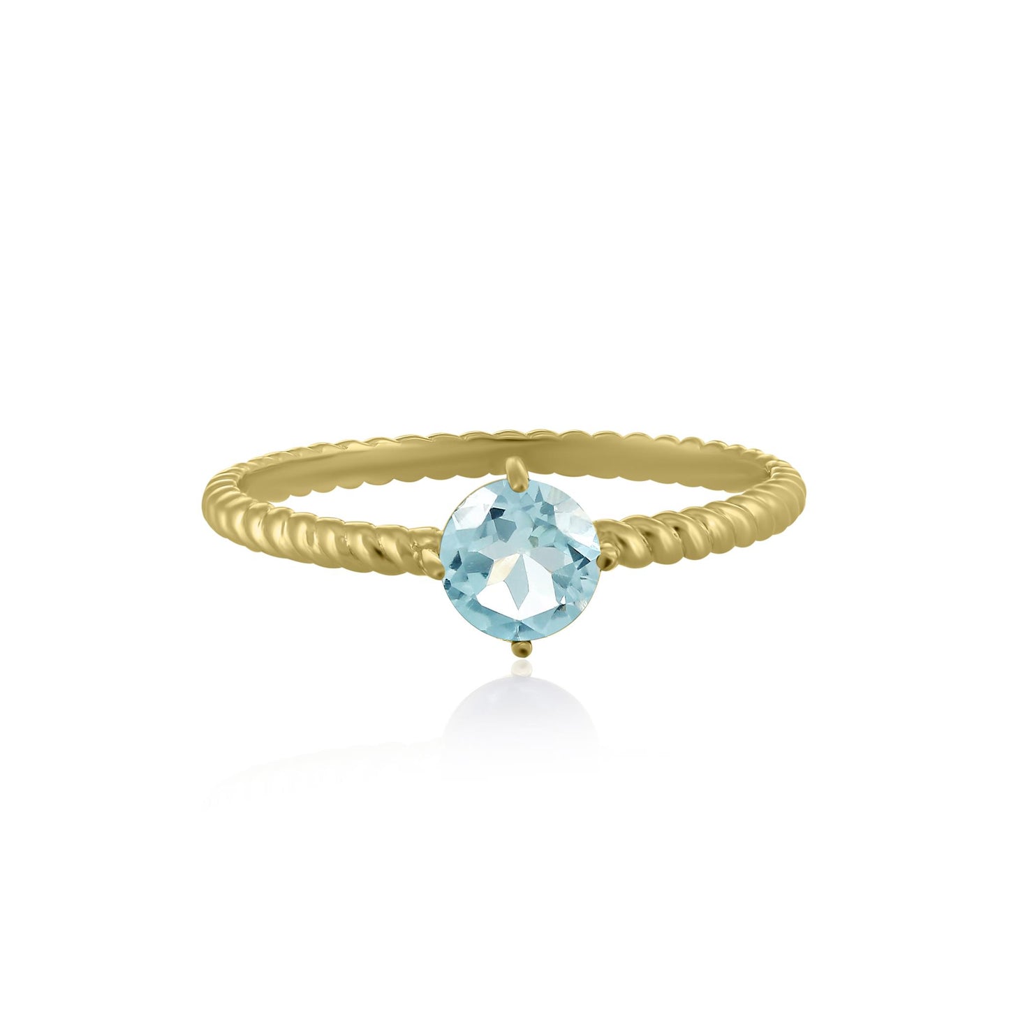 Nora 14k Gold Round Solitaire Blue Topaz Gemstone Stackable Ring