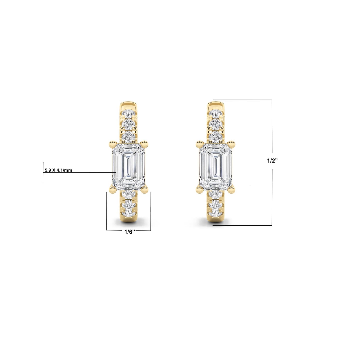 14K Gold 1.5 CTTW Lab Grown Diamond Emerald Cut Hoop Earrings