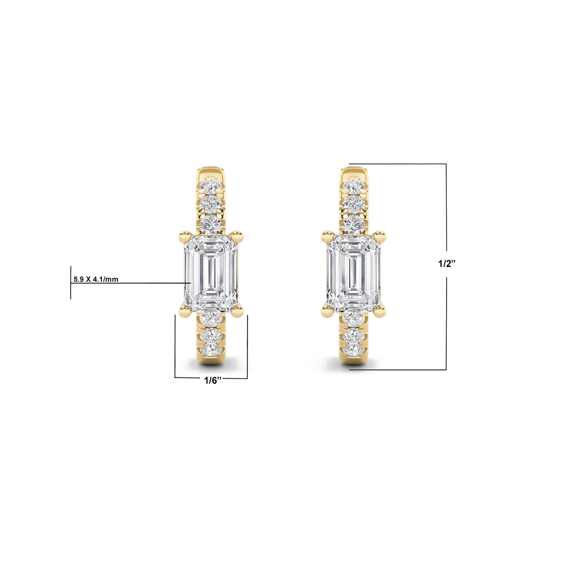14K Gold 1.5 CTTW Lab Grown Diamond Emerald Cut Hoop Earrings