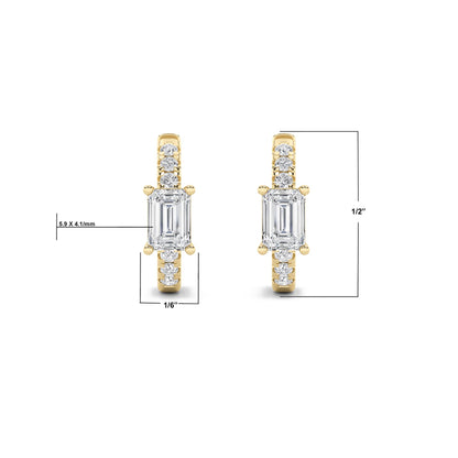 14K Gold 1.5 CTTW Lab Grown Diamond Emerald Cut Hoop Earrings