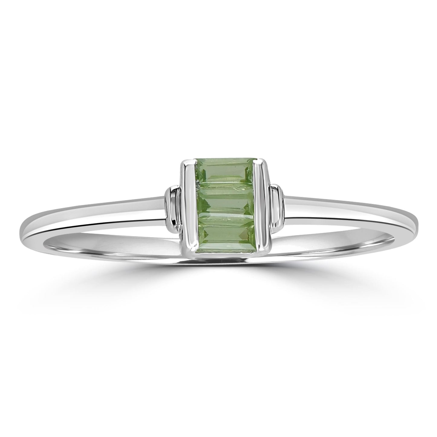 Ava Sterling Silver Peridot Stackable 3-Stone Baguette Ring, Sizes 6 to 8