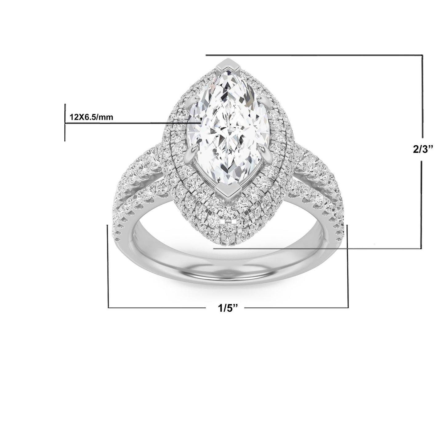 14K White Gold Lab Grown Diamond 3.0 CTTW Marquise Cut Halo Ring
