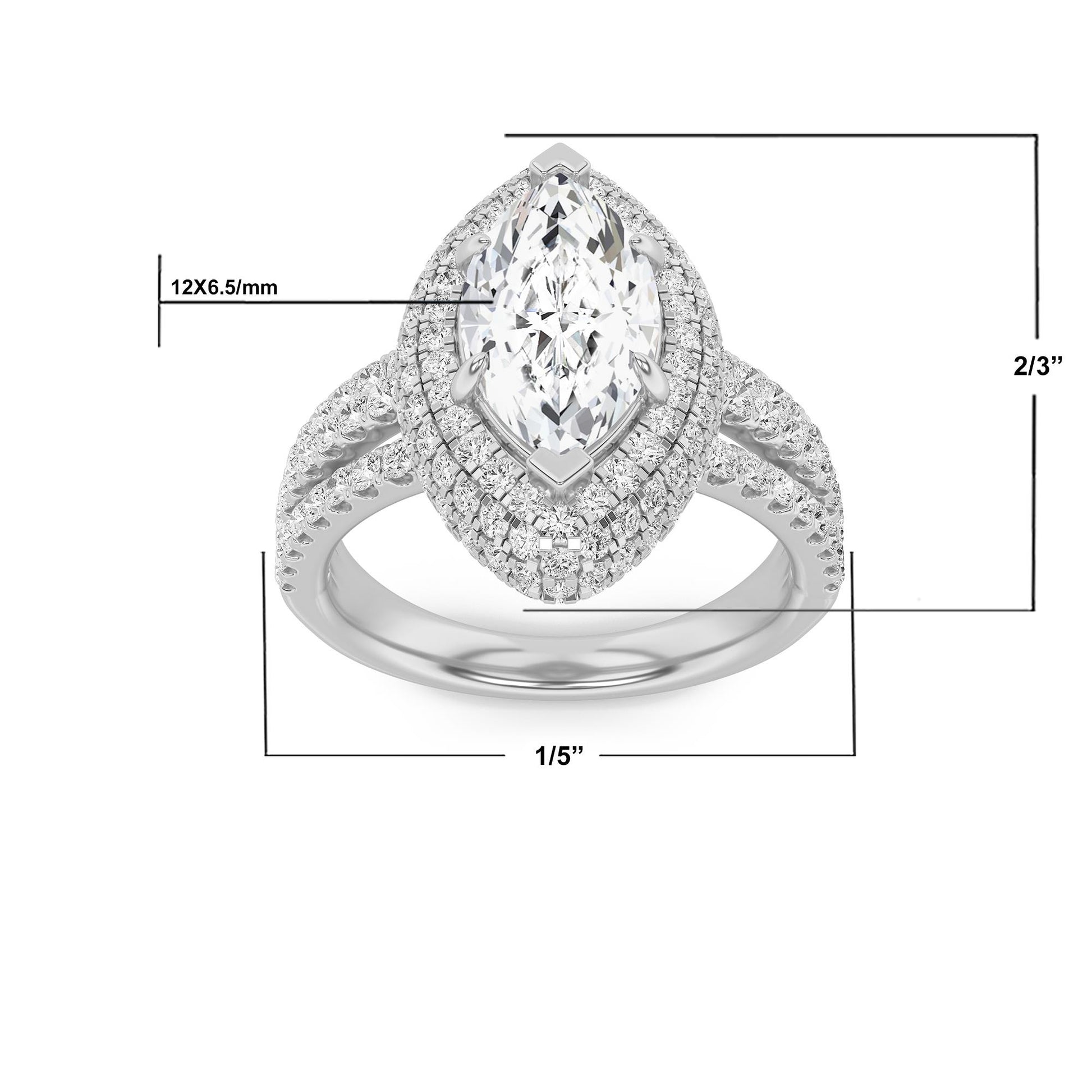 14K White Gold Lab Grown Diamond 3.0 CTTW Marquise Cut Halo Ring