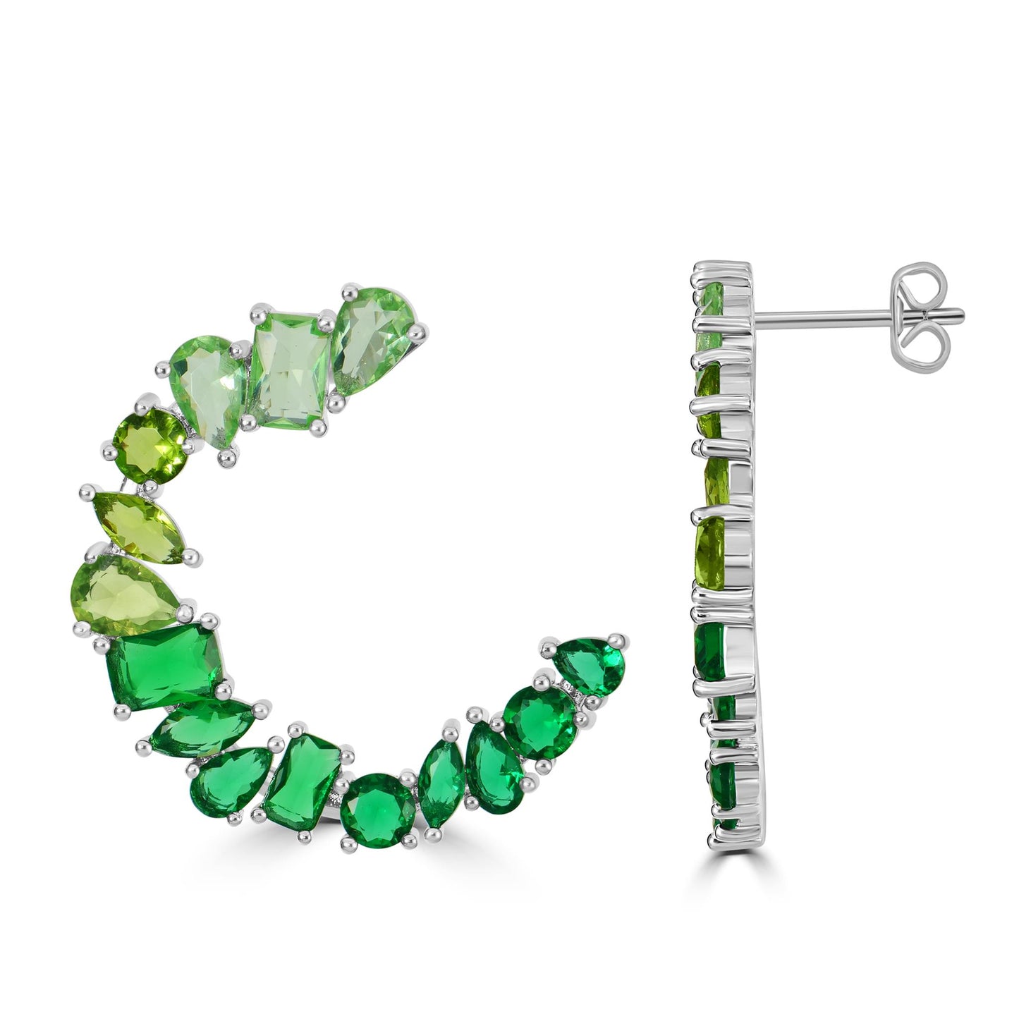 Bob Mackie Jewelry Silver-Plated Brass Green Gradient Multi-Stone Cubic Zirconia Hoop Earrings