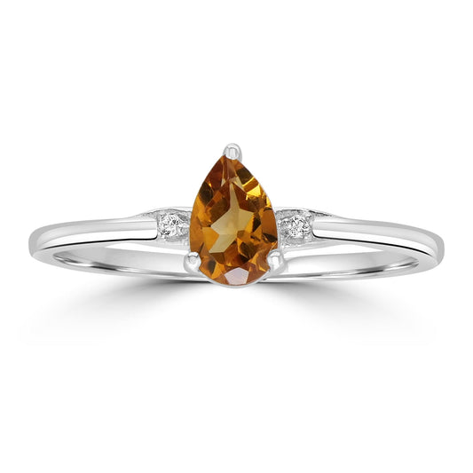 Dew Sterling Silver Citrine and White Topaz Gemstone Stackable Pear Ring, Sizes 6 to 8