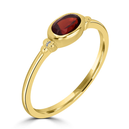 East-West 14k Gold over Sterling Silver Garnet Gemstone Stackable Solitaire Bezel Ring