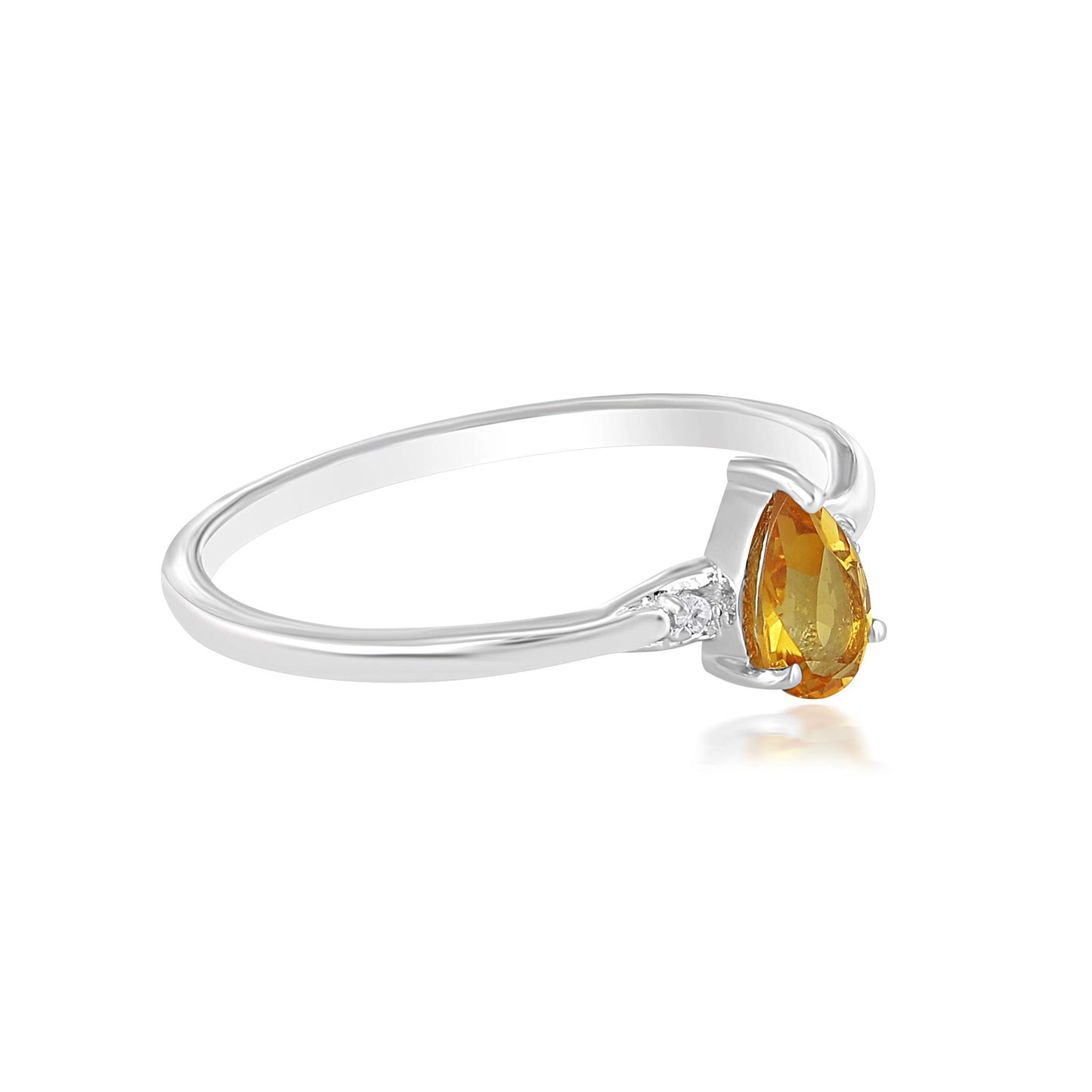 Dew Sterling Silver Citrine and White Topaz Gemstone Stackable Pear Ring, Sizes 6 to 8