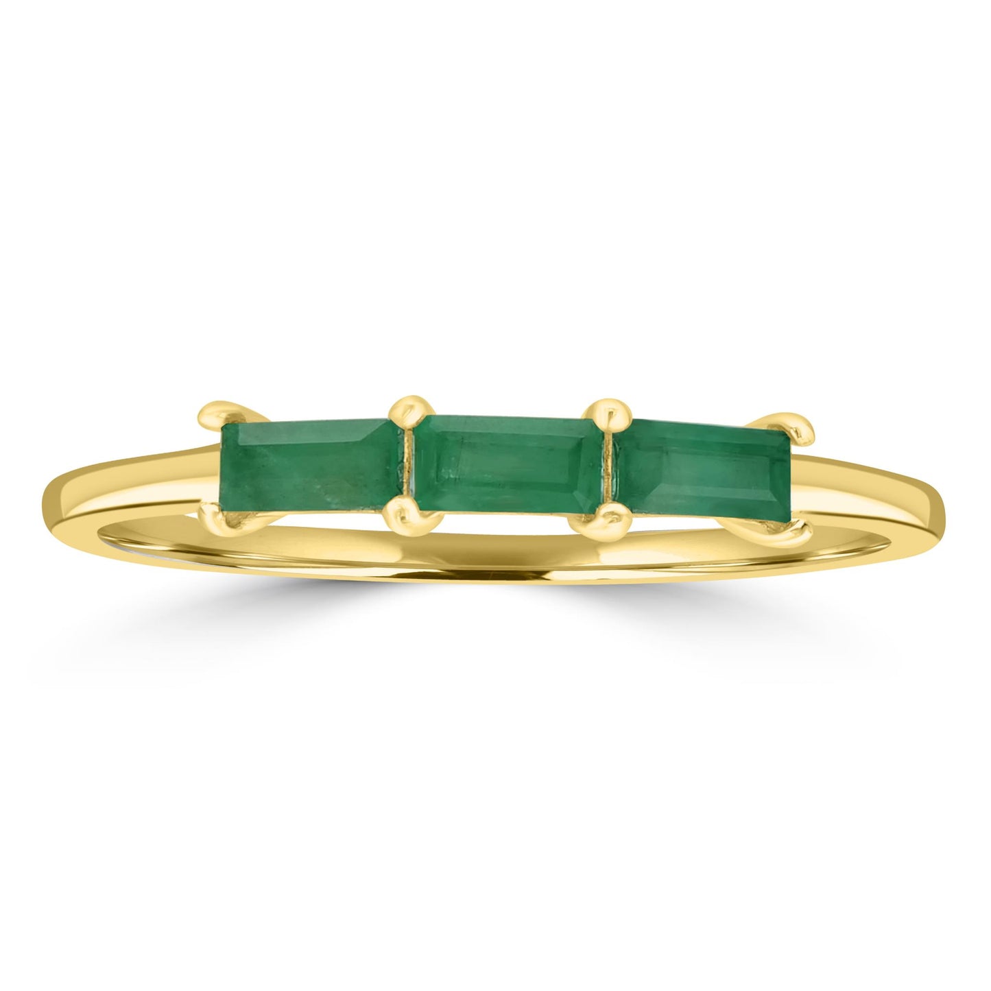 Heidi 14K Gold Over Sterling Silver Emerald Gemstone Stackable 3-Stone Baguette Ring, Sizes 6 to 8