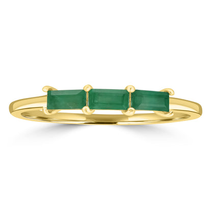 Heidi 14K Gold Over Sterling Silver Emerald Gemstone Stackable 3-Stone Baguette Ring, Sizes 6 to 8