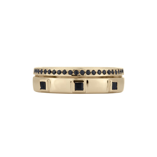 Lyla 14k Gold Pave and Bezel Onyx Double Band Stackable Ring