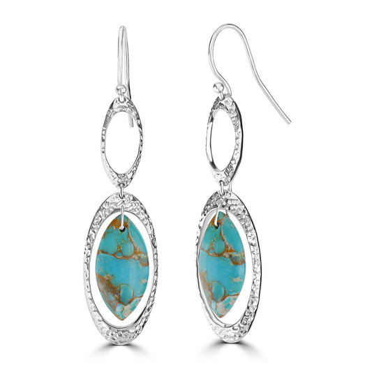 Gemistry "GG Collection" Marquise Cabochon Gemstone Drop Earrings in Sterling Silver