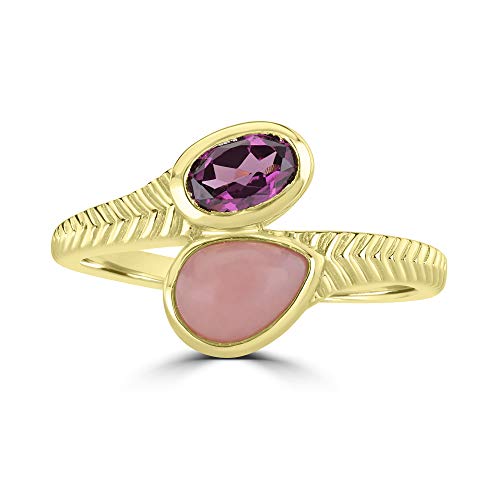 GG Collection 14K Gold over Sterling Silver Rhodolite and Pink Opal Bypass Ring