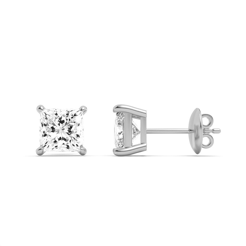 14K White Gold 5.0 CTTW Lab Grown Diamond Princess Cut Stud Earrings