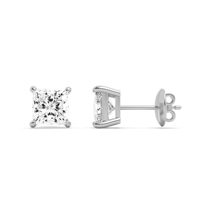 14K White Gold 5.0 CTTW Lab Grown Diamond Princess Cut Stud Earrings