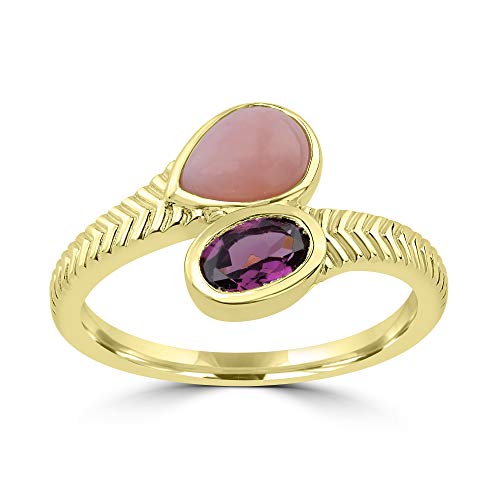 "GG Collection Pear and Oval Shaped Pink, Blue and Charoite Gemstone Bypass Ring in 925 Sterling Silver Gift For Her