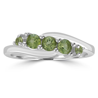 Angela Sterling Silver Peridot 5-Stone Wave Ring, Sizes 6 to 8