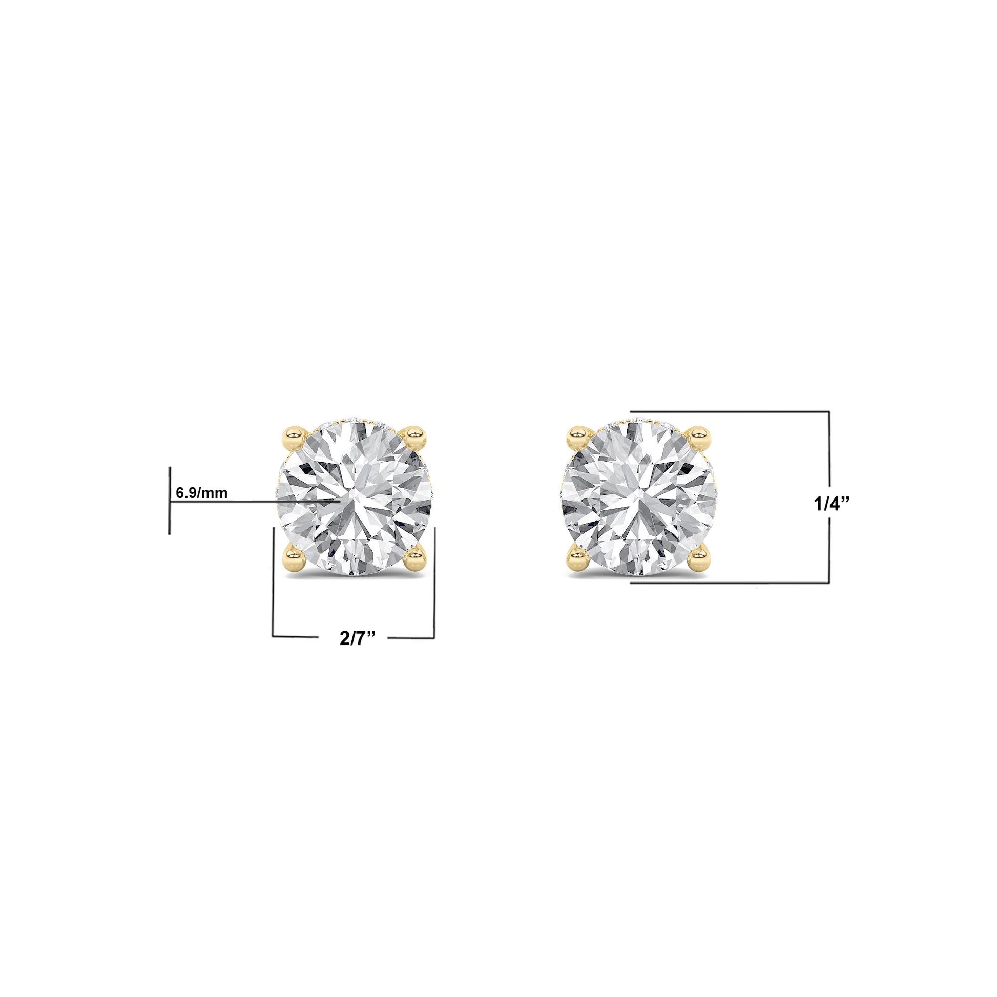 14K Gold 3.0 CTTW Lab Grown Diamond Stud Earrings