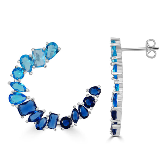 Bob Mackie Jewelry Silver-Plated Brass Blue Gradient Multi-Stone Cubic Zirconia Hoop Earrings