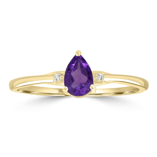 Dew 14k Gold over Sterling Silver Amethyst Gemstone Stackable Pear Ring