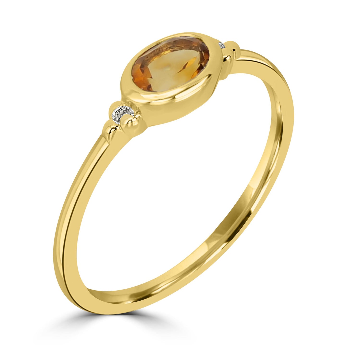 East-West 14k Gold over Sterling Silver Citrine Gemstone Stackable Solitaire Bezel Ring