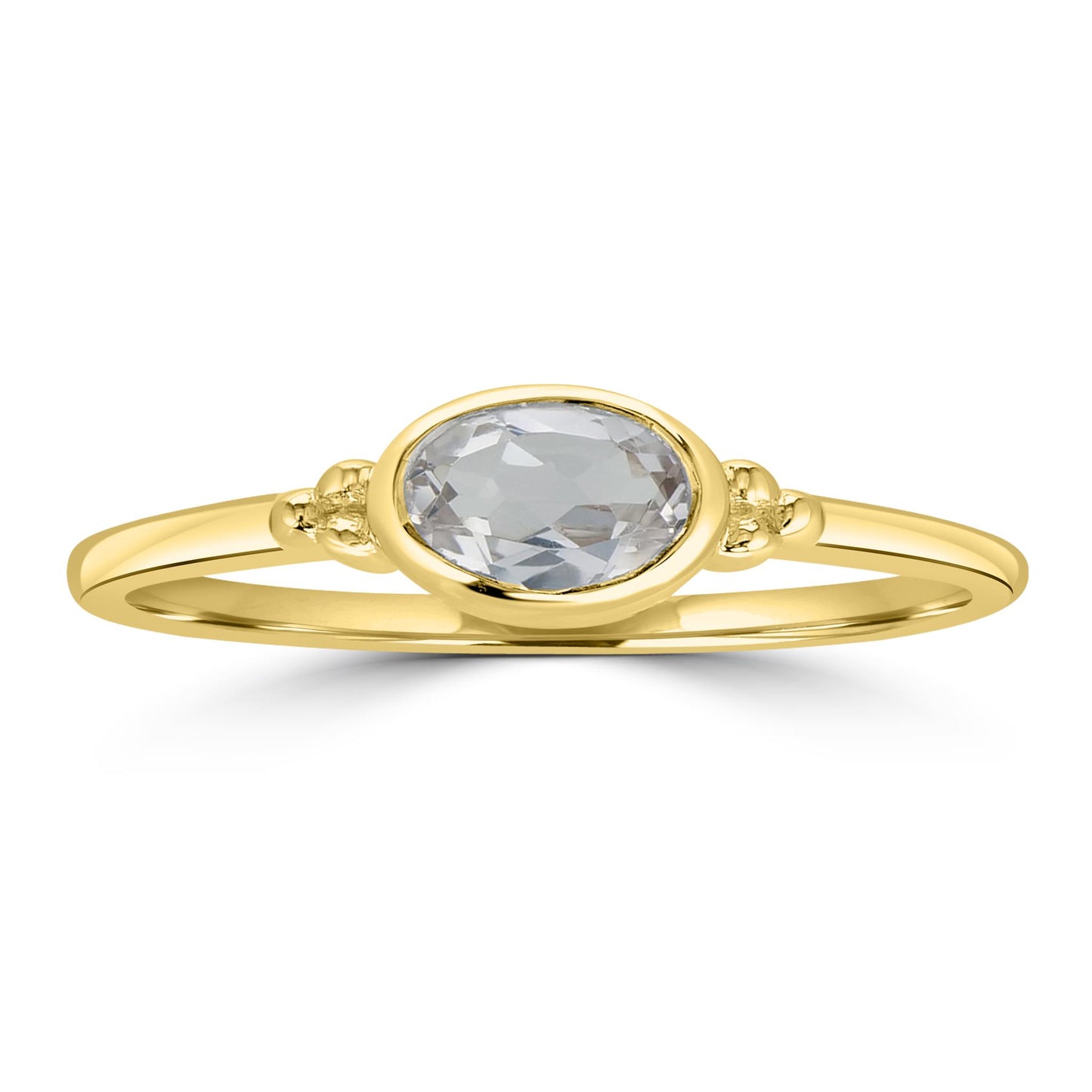 East-West 14K Gold Over Sterling Silver White Topaz Stackable Solitaire Bezel Ring, Sizes 6 to 8