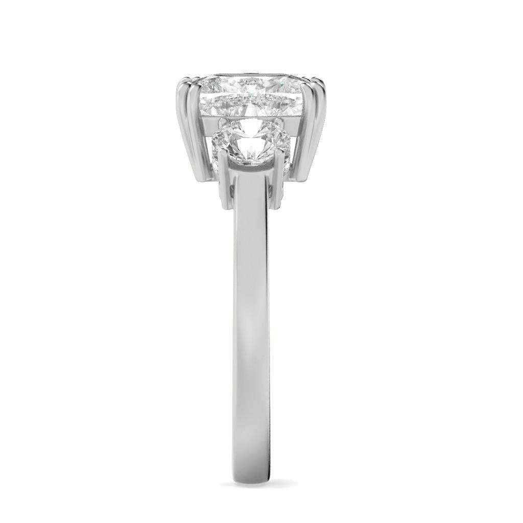 14K White Gold Lab Grown Diamond 3.0 CTTW Cushion and Round Cut Ring