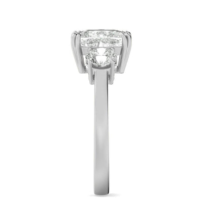 14K White Gold Lab Grown Diamond 3.0 CTTW Cushion and Round Cut Ring