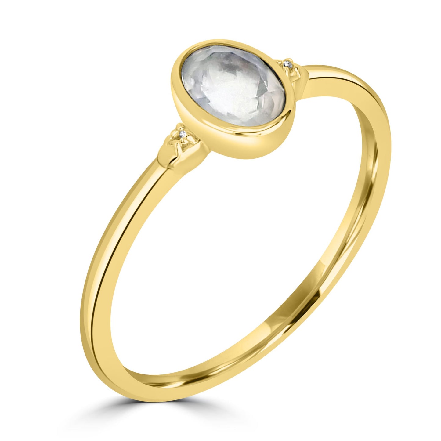 Kate 14K Gold Over Sterling Silver Moonstone and White Topaz Stackable Oval Ring, Sizes 6 to 8