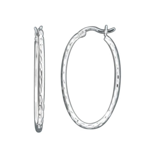 Judy Crowell Jewelry Sterling Silver Textured Diamond Cut Oval Hoop Earrings