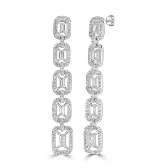 Judy Crowell Jewelry Sterling Silver Emerald Cut Cubic Zirconia Link Drop Earrings