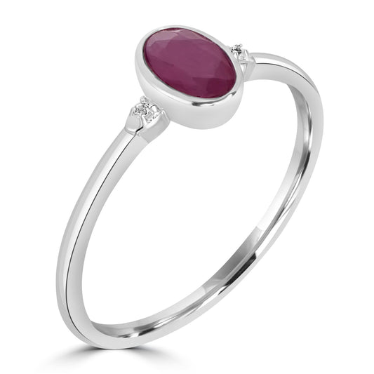 Kate Sterling Silver Ruby and White Topaz Stackable Oval Ring, Sizes 6 to 8