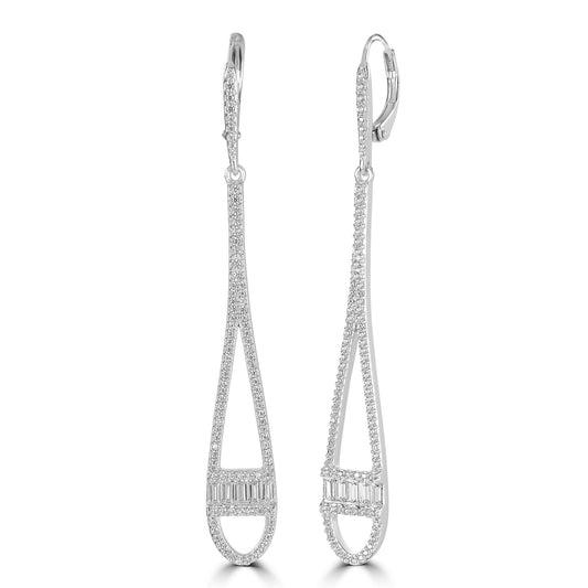 Judy Crowell Jewelry Sterling Silver Long Teardrop Cubic Zirconia Leverback Earrings