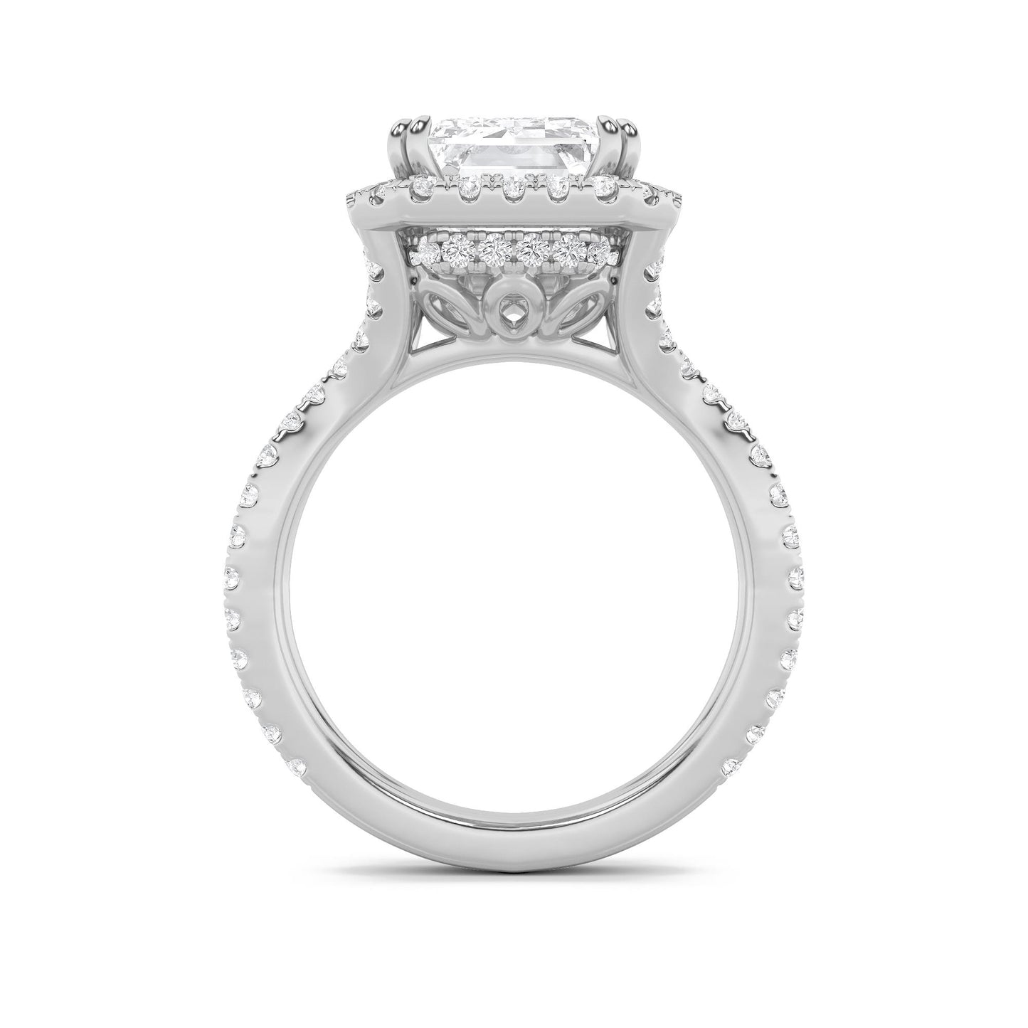 14K White Gold Lab Grown Diamond 8.0 CTTW Emerald Cut Halo Ring