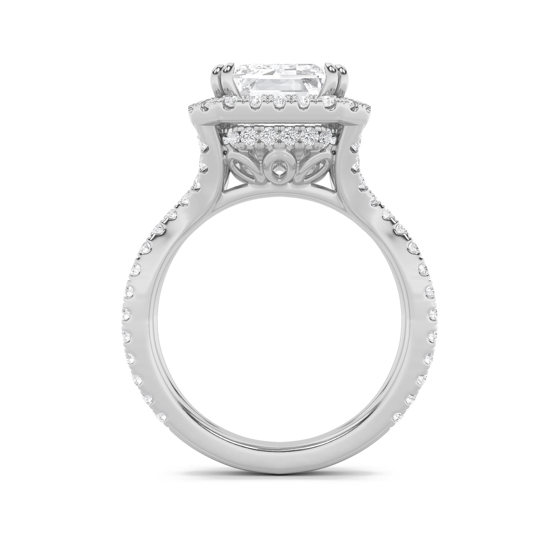 14K White Gold Lab Grown Diamond 8.0 CTTW Emerald Cut Halo Ring