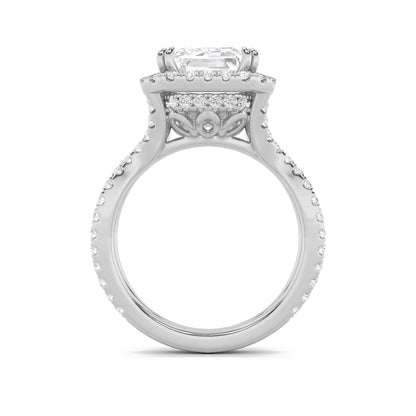 14K White Gold Lab Grown Diamond 8.0 CTTW Emerald Cut Halo Ring