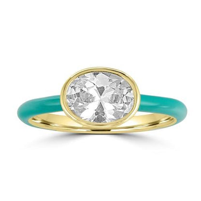 Bob Mackie Gold Over Brass Turquoise Enamel and White Cubic Zirconia Ring, Sizes 6 to 8