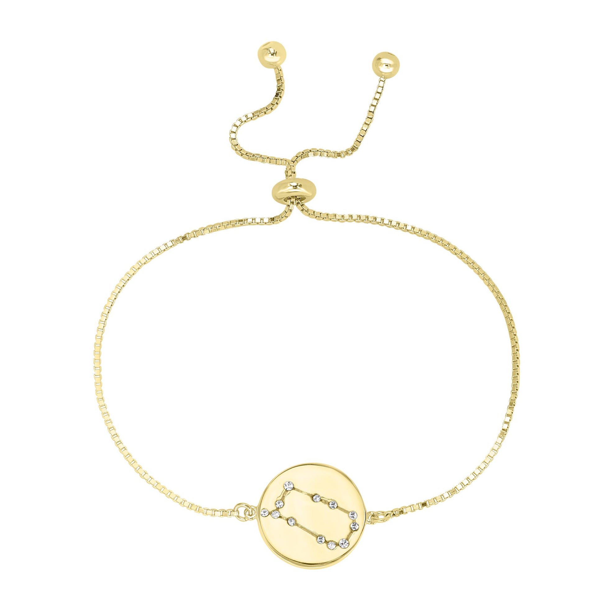 14k Gold Over Brass Gemini Zodiac Crystal Bracelet with Adjustable Chain 5 to 9 Inches