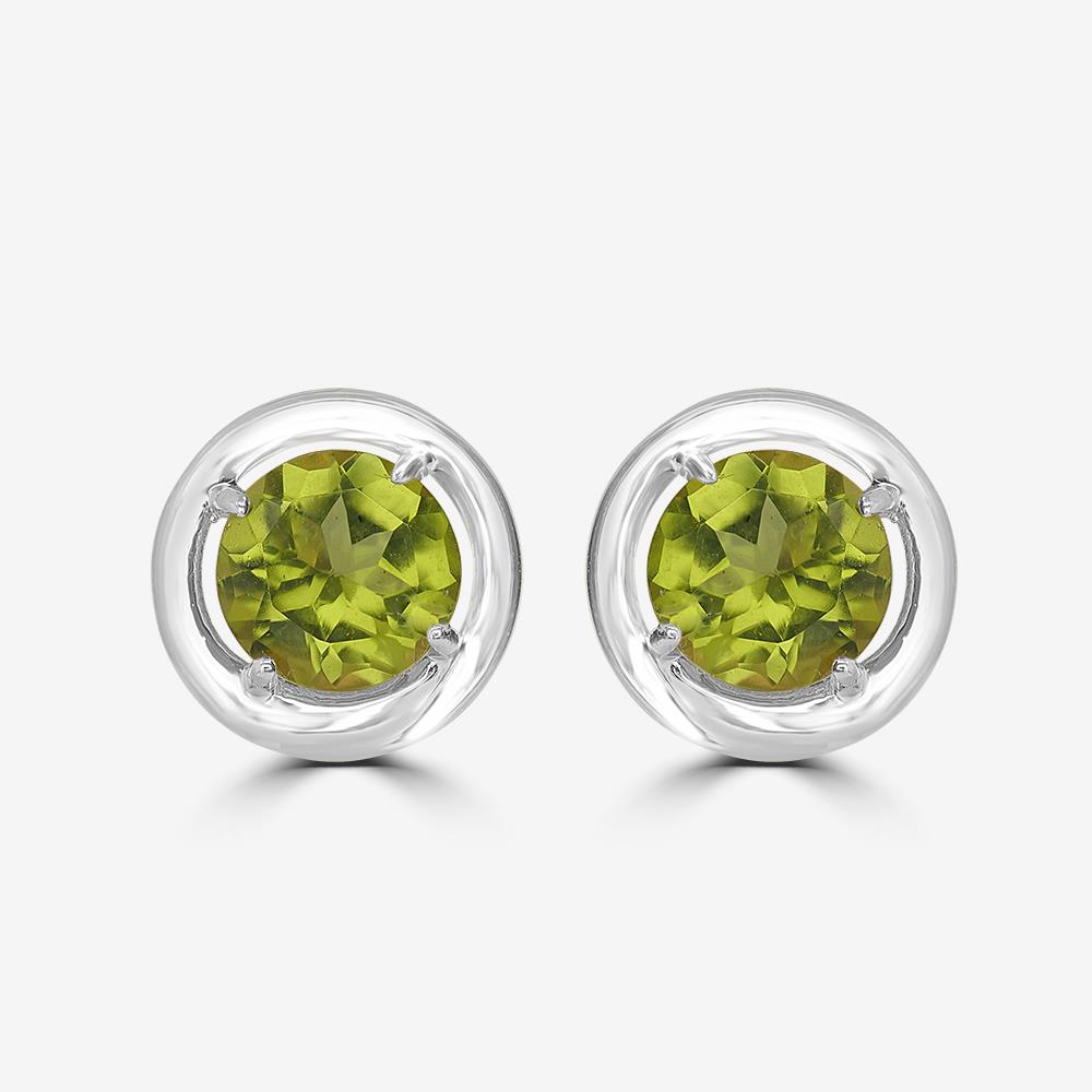 Gemistry 925 Sterling Silver Round Genuine Peridot Stud Earrings