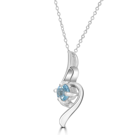 Sterling Silver Blue Topaz Pendant Cable Necklace, 18 Inches