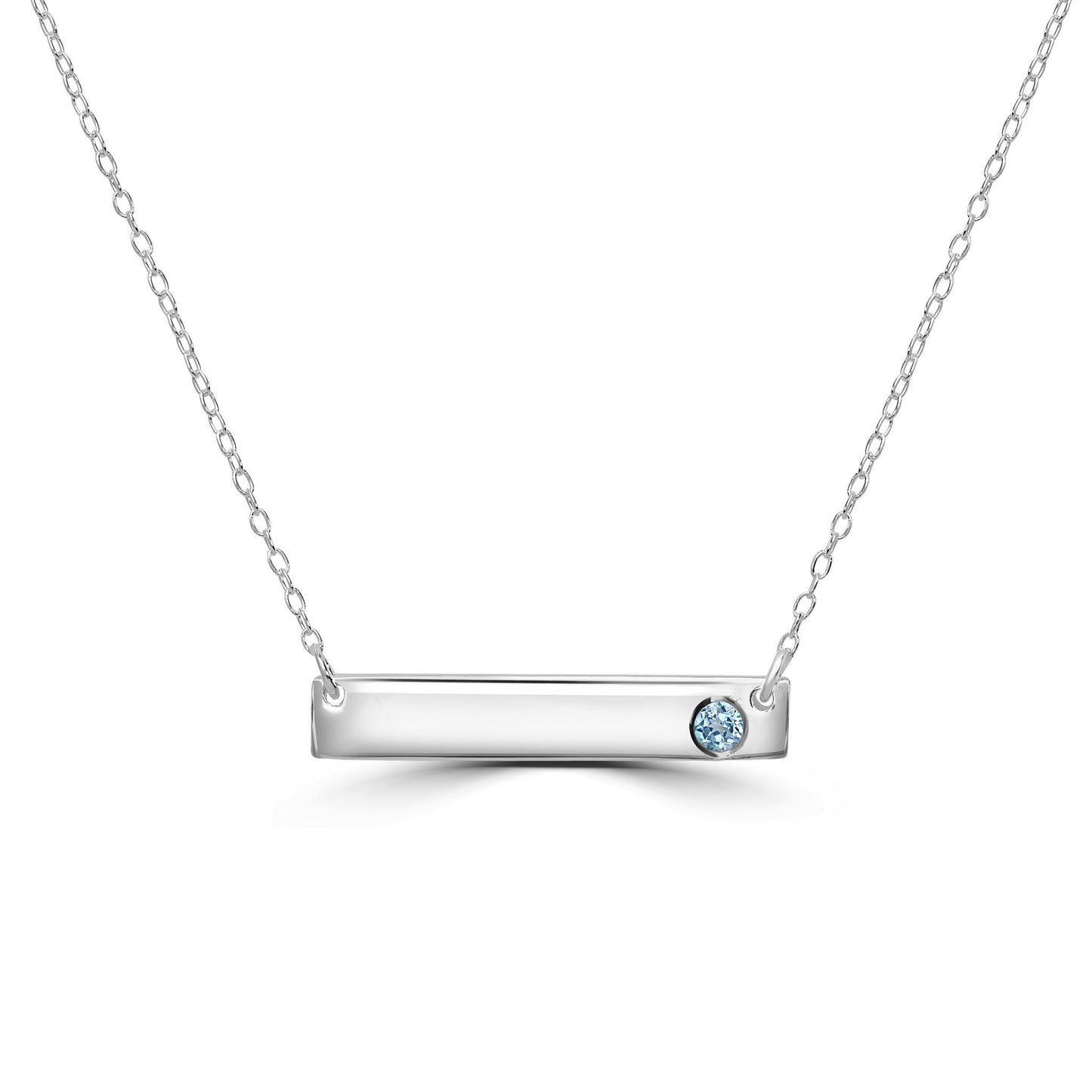 Gemistry 925 Sterling Silver Bar Necklace with Genuine Blue Topaz Stone For Women & Girls With 16 + 4 Inch Extender Cable Chain Birthstone Jewelry Gift For Her Birthday|Wedding|Anniversary