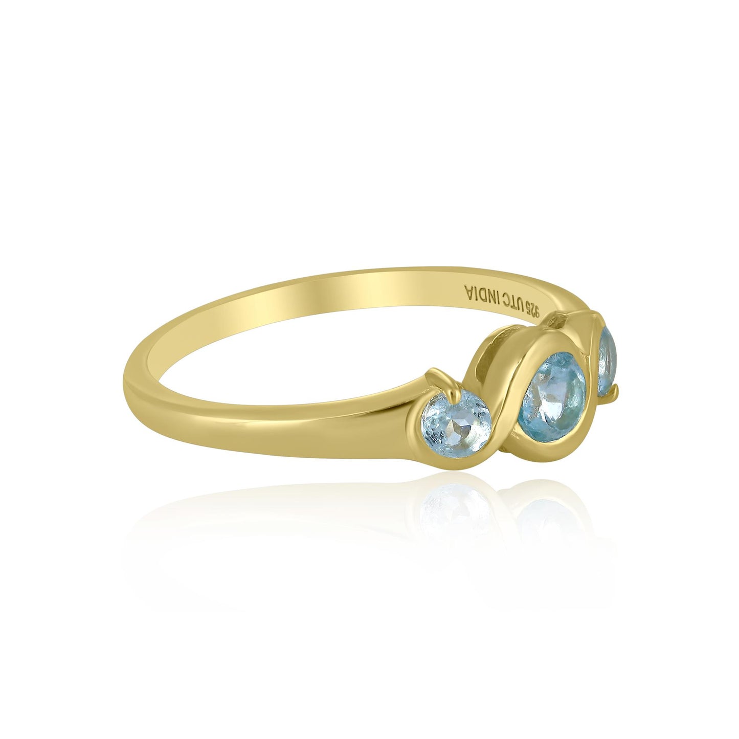 Cora 14k Gold over Sterling Silver Swiss Blue Topaz Gemstone Stackable 3-Stone Round Bezel Ring