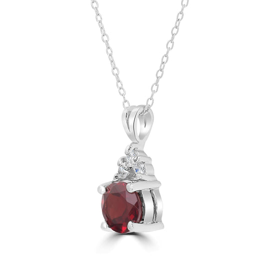 Sterling Silver Garnet and Cubic Zirconia Round Gemstone Pendant Necklace, 18 Inches