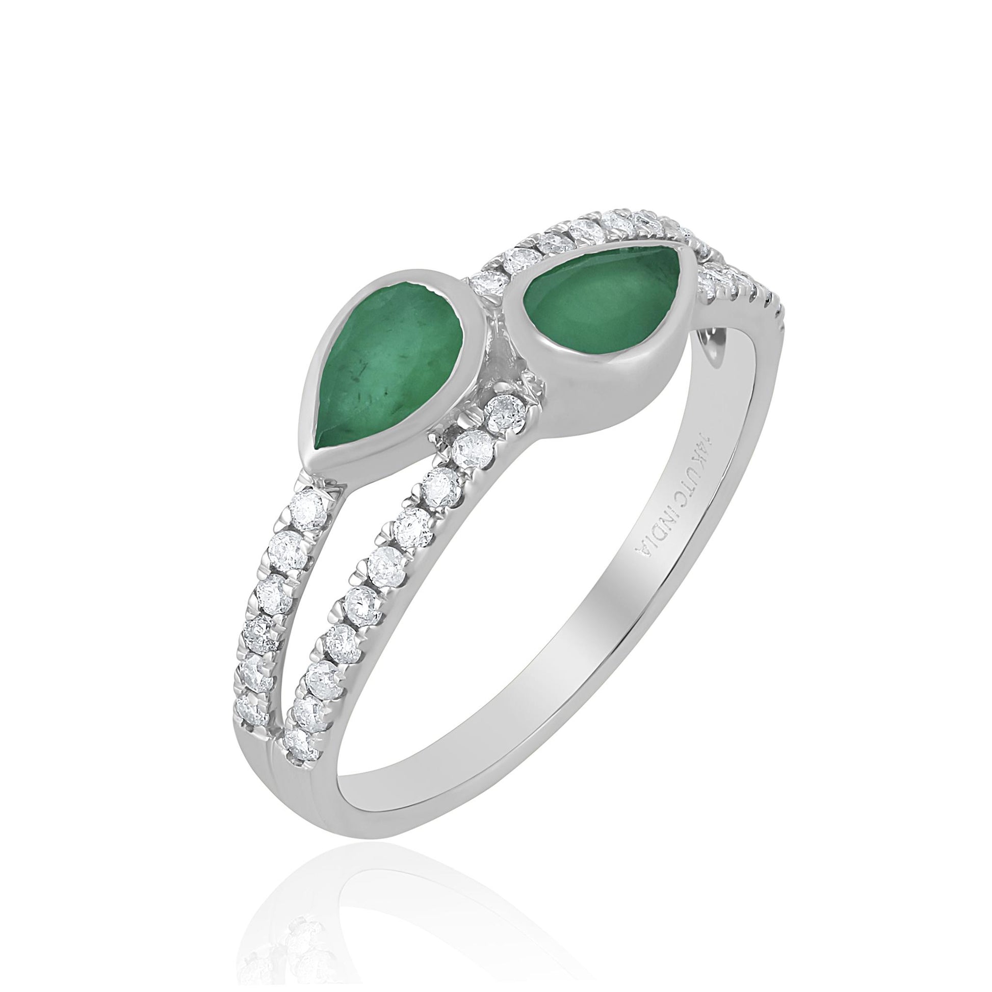 14K White Gold Emerald and White Topaz Bypass Ring