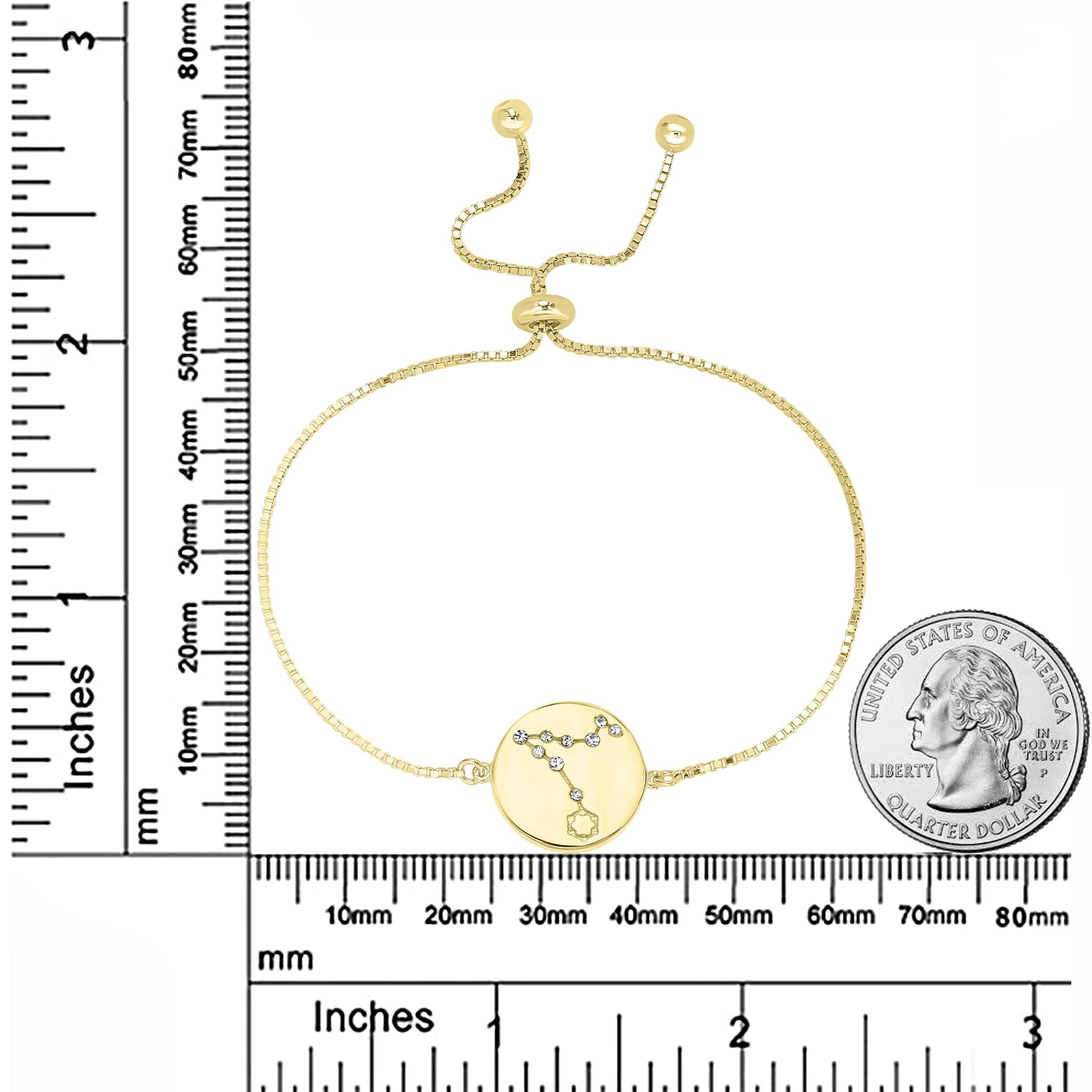 14k Gold Over Brass Pisces Zodiac Crystal Bracelet with Adjustable Chain 5 to 9 Inches